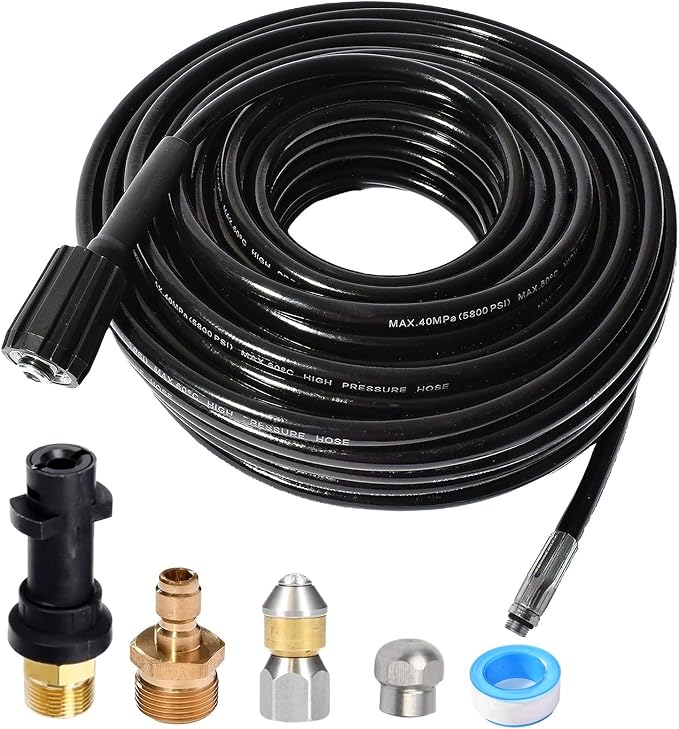 Pressure Washer Pipe Cleaning Hose Jetter Nozzles Kit K2-K7 1/8”NPT Sewer Drain Adapter, Nozzles Rigid + Rotating Quick Connect+Waterproof Tape+M22-14/15mm Double Rod Thread Brass Replacement