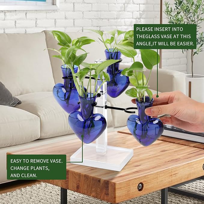 Plants Propagation Stations Plant Terrarium Kit Gift for Women | Birthday Glass Planters For Indoor Plants Home Office Decor Acrylic Plant Accessories - 4 Love Hear Vase