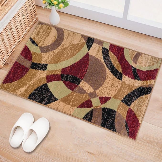 Rugshop Abstract Circles Contemporary High Traffic Area Rug Multi 2' x 3' | Easy Cleaning, Rectangular, Size 2' x 3', Living Room, Bedroom, Dining Room, Home Office, Kitchen, Entryway, Hallway, Nursery