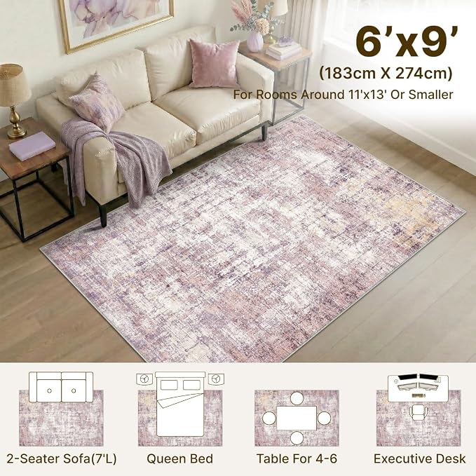 6x9 Area Rugs Washable Modern Abstract Living Room Bedroom Rug | Non Slip Soft Carpets Coastal Indoor Floor Stain Resistant Carpet for Bedroom Dining Room Farmhouse Nursery Home Office