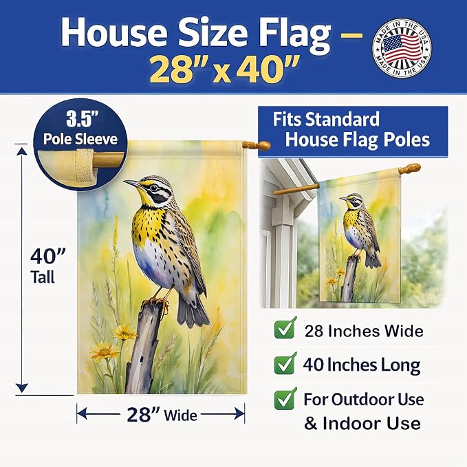 Caroline's Treasures Montana Western Meadowlark House Flag Large Porch Sleeve Pole Decorative Outside Yard Banner Artwork Wall Hanging, Polyester, House Size, Multicolor
