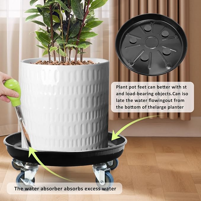 2 Pack 17 Inch Metal Plant Caddy With Lockable Wheels,Plant Stand Dolly for Heavy Planter,Wheeled Planter Saucer Tray,Rolling Plant Stand,Heavy-Duty Plant Caddy for Indoor and Outdoor(Black)