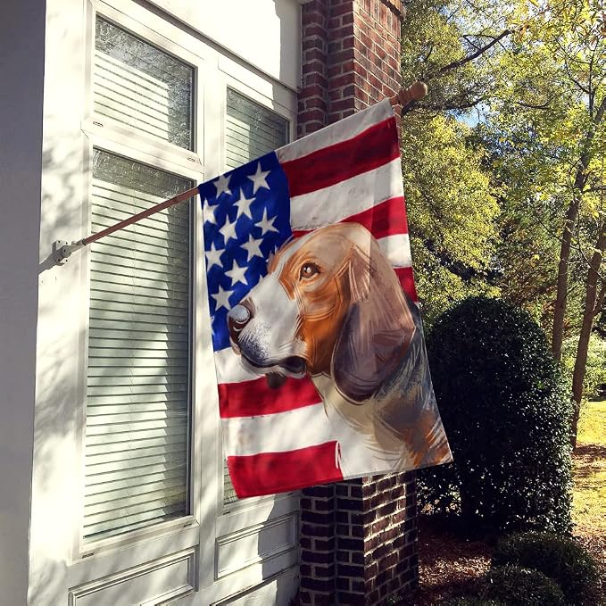 Caroline's Treasures CK6700CHF Serbian Tricolour Hound Dog American Flag House Flag Large Porch Sleeve Pole Decorative Outside Yard Banner Artwork Wall Hanging, Polyester, House Size, Multicolor