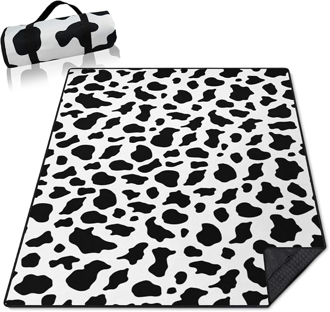 Cow Print Blankets Waterproof Foldable60’‘x80'', Portable Outdoor Picnic Mat Water Resistant for Grass,Padded Lawn & Park Blanket for Camping,Cow Print Stuff
