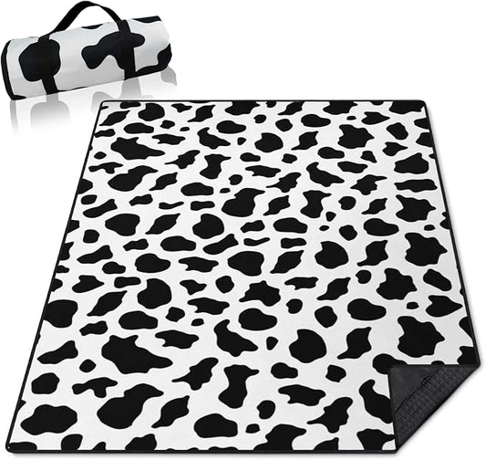 Cow Print Blankets Waterproof Foldable60’‘x80'', Portable Outdoor Picnic Mat Water Resistant for Grass,Padded Lawn & Park Blanket for Camping,Cow Print Stuff