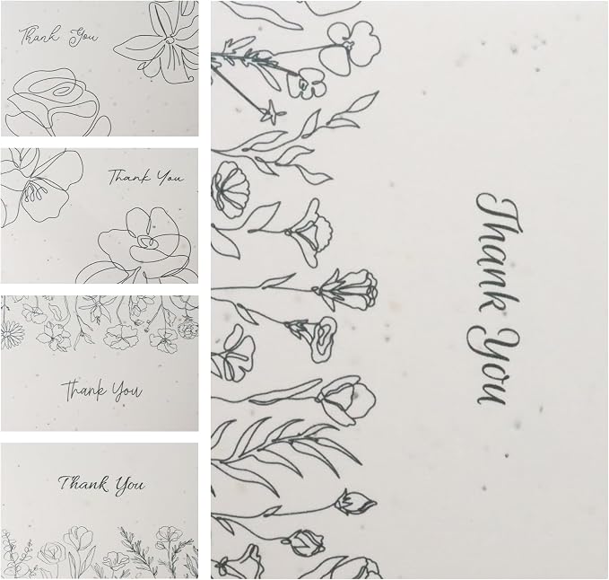 Thank You Cards – 5 Sets of Gift Cards with White Envelope Each, Embedded with Wildflower Seeds, Plantable and Writable Greeting Cards for Weddings, Baby Showers, Teachers, Friends, Business, and Everyday Gratitude