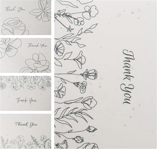 Thank You Cards – 5 Sets of Gift Cards with White Envelope Each, Embedded with Wildflower Seeds, Plantable and Writable Greeting Cards for Weddings, Baby Showers, Teachers, Friends, Business, and Everyday Gratitude