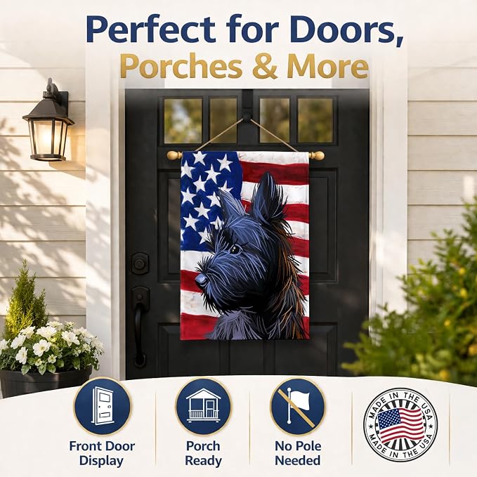 Caroline's Treasures CK6709CHF Skye Terrier Dog American Flag House Flag Large Porch Sleeve Pole Decorative Outside Yard Banner Artwork Wall Hanging, Polyester, House Size, Multicolor