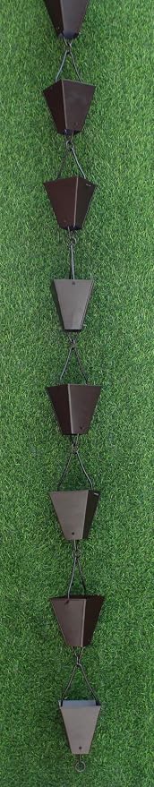 KAM Home Bronze Tapered Square Cups Rain Chain with Installation Kit (Brown, 13)
