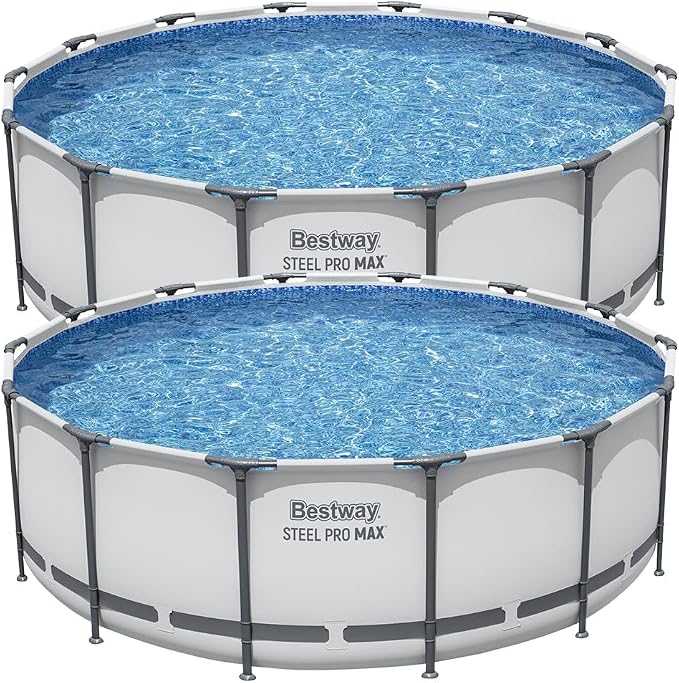 Bestway 2 Pack Steel Pro MAX Above Ground Pool Set, 14 Foot x 48 Inch Round Metal Frame, Outdoor Swimming Pool with 1,000 Filter Pump, Ladder, Cover