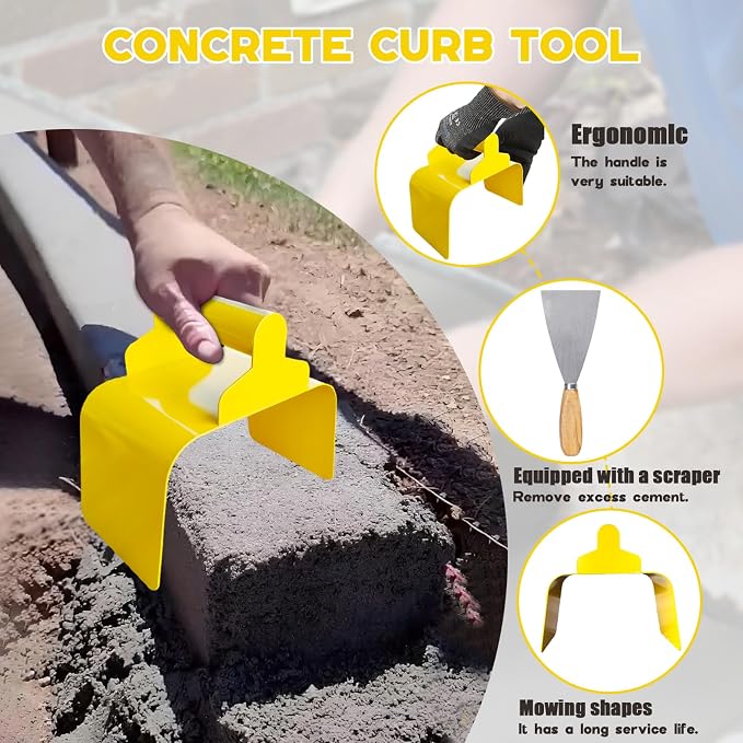 Concrete Curb Trowel, Garden Edging Curb Trowel Concrete Tool, Concrete Curb Trowel Edger, Landscape Curb Trowel with Putty Knife (Rectangle)