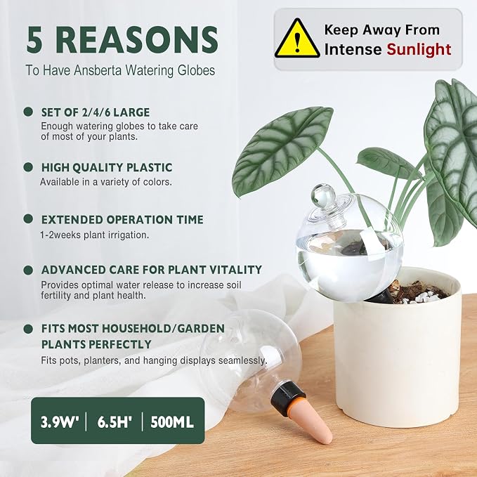 4 Pack Plant Watering Globes with Covers 17oz Self Watering Planter Insert, Plastic Water Bulbs, Indoor/Outdoor Plant Watering Devices for Automatic Drip Irrigation