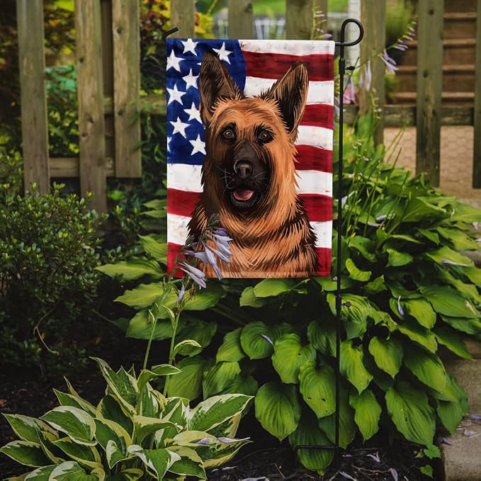 Caroline's Treasures CK6536GF German Shepherd Dog American Flag Garden Flag Mailbox Flag Decorative Yard Flag Banner Outside Patio Artwork Yard Flower Beds, Garden Size, Multicolor
