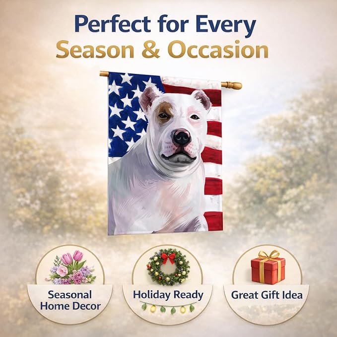 Caroline's Treasures CK6470CHF Bully Kutta Dog American Flag House Flag Large Porch Sleeve Pole Decorative Outside Yard Banner Artwork Wall Hanging, Polyester, House Size, Multicolor