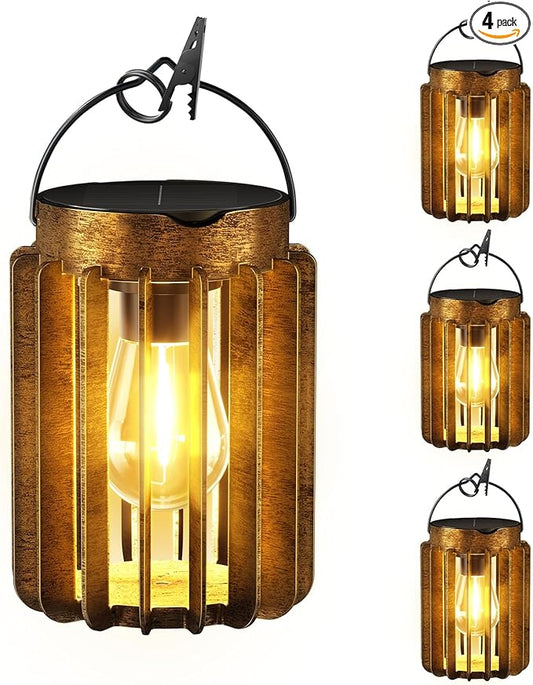 Ahaorigin Solar Lanterns Outdoor Waterproof, Brighter Up to 12 Hrs Outdoor Hanging Solar Lights, Outside Hanging Lanterns for Garden Porch Patio Yard Decor, Gifts for Women Mom Father 4 Pack