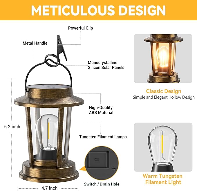 Solar Lanterns Outdoor Waterproof 2 Pack , Upgraded Solar Lights Outdoor, Bright Solar Powered Lanterns Decorative, Hanging Solar Lights for Outside Patio Garden Yard Path Porch Decor(Antique Copper)