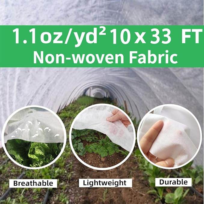 Plant Covers Freeze Protection 10 Ft x 33 Ft 1.1oz Frost Cloth Plant Freeze Protection, Floating Row Cover Frost Blanket for Outdoor Plants Winter Garden Covers for Vegetables