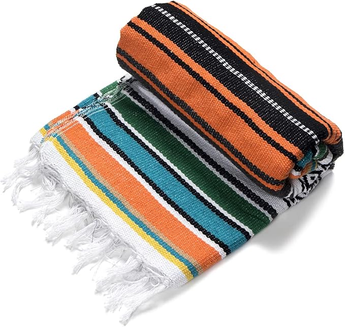 Airooglee 77" L x 46.4" W Large Mexican Blanket - Perfect as Yoga Blanket, Outdoor Camping, Beach, Serape, Picnic, Woven Blanket, Boho Home Décor - Colorful