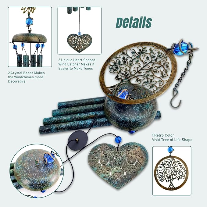 ASTARIN Wind Chimes Outside Unique Tree of Life Wind Chime All Metal Wind Chimes for Love One Gifts for Mom, Grandma, Daughter, Decoration for Home, Garden, Patio, Backyard(29”)
