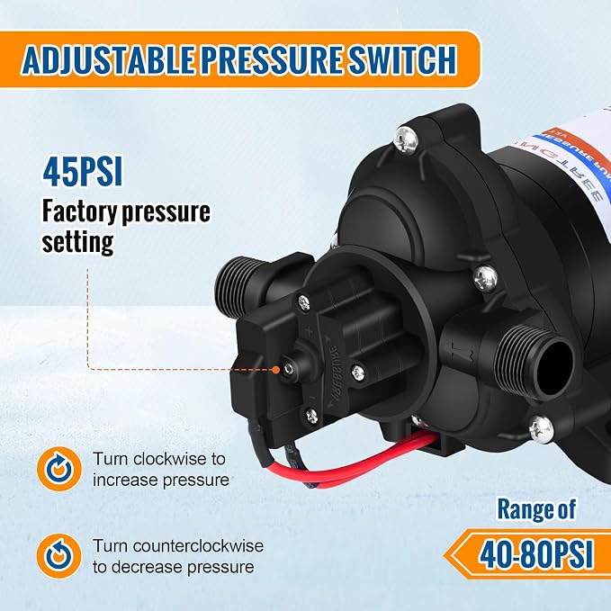 YOUNGTREE 12V RV Fresh Water Pressure Pump 3.5 GPM 45PSI On Demand 12Volt Water Diaphragm Pump with Pressure Switch for RV Boat Marine Sprayer Camper Shower