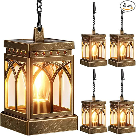 KOOPER 4 Pack Solar Lanterns Outdoor Waterproof, Brighter Hanging Solar Lantern Lights for Outside, Auto ON/Off Lanterns Decorative Outdoor for Garden Table Yard Path Patio Lawn Decor, Gifts (Bronze)