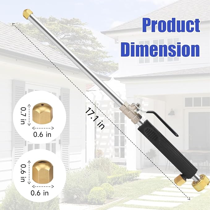High Pressure Power Washer Wand, Hydro Jet Nozzle for Garden Hose, Watering Sprayer Cleaning Tool, Wand Lance for Gutter Patio Car Pet Window Glass, Black