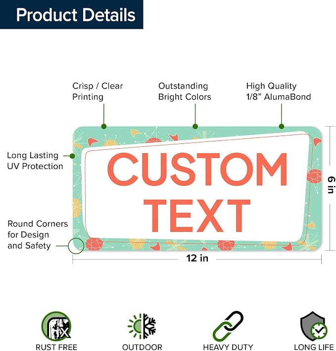 Custom Sign, Custom Street Sign, 11 Font Colors, 13 Font Styles, 4 Hole Options, 22 Sizes, 6x12 Inches, Rust Free DiBound, Fade Resistant, Made in USA by My Sign Center (Mid-Century Modern 2)