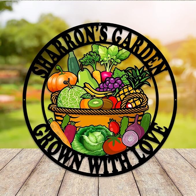 MeMate Vegetable Garden Sign Outdoor Decor, Garden Signs to Personalize, Personalized Metal Decorations, Custom Name Plaques for Men Women Mom Dad Potting Shed She Shed