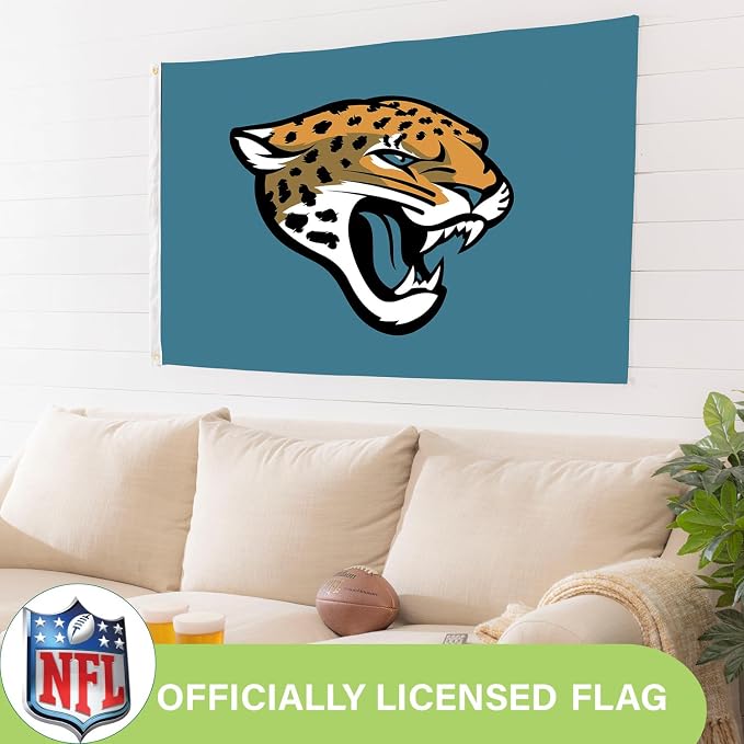 NFL Jacksonville Jaguars 3 x 5 Outdoor Durable House Flag with Grommets | Sport Team Flag & Banner | Indoor Wall Decor Flag for Room | Works with Flag Poles for Outside House