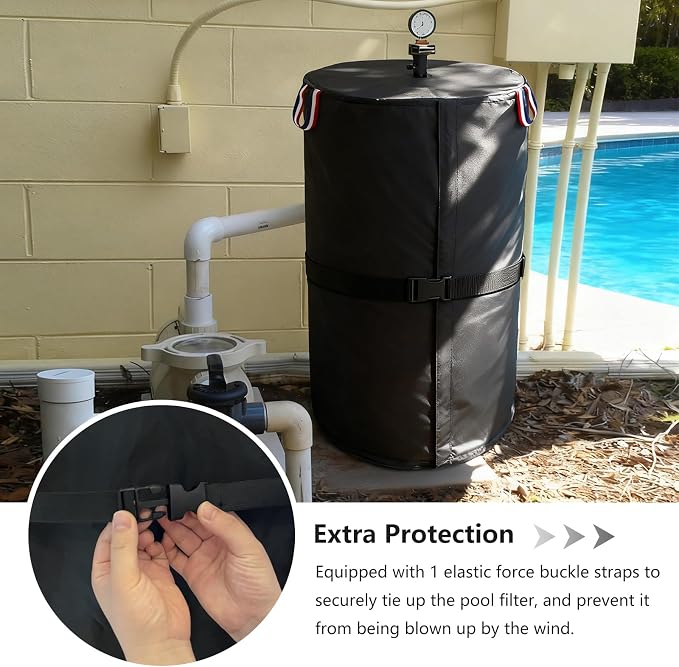 Pool Filter Cover with Plush Linner, 600D Waterproof Oxford Fabric Pool Equipment Cover, Suitable for Most Filters on Market(Universal Style)
