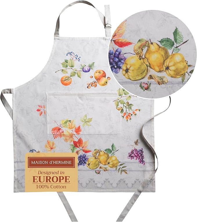 Maison d' Hermine Aprons for women with Pocket 100% Cotton (27.50"x31.50") | Adjustable Neck Strap & long ties Apron Men Chef Wedding Cooking Gardening Server Maid
