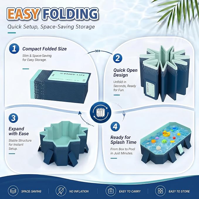 113" Foldable Pool for Adults & Kids, Large Capacity Non Inflatable Pool, Portable Hard-Side Foldable Swimming Pool, Above Ground Pool for Indoor Outdoor Backyard, Patio (Geranium Blue)