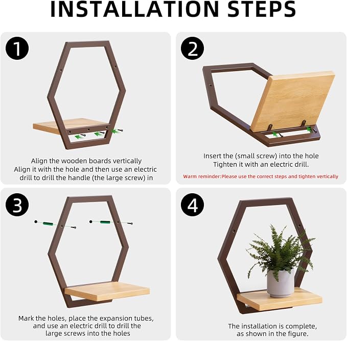 3 Pack Solid Wood & Metal Framework Wall Plant Stands,9 inch Natural Wood Shelf of Indoor,Mid Century Modern Hanging Planter for Outdoor Entryway 25 LB Load for Plants Coffee