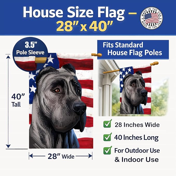 Caroline's Treasures CK6640CHF Perro de Presa Canario American Flag House Flag Large Porch Sleeve Pole Decorative Outside Yard Banner Artwork Wall Hanging, Polyester, House Size, Multicolor