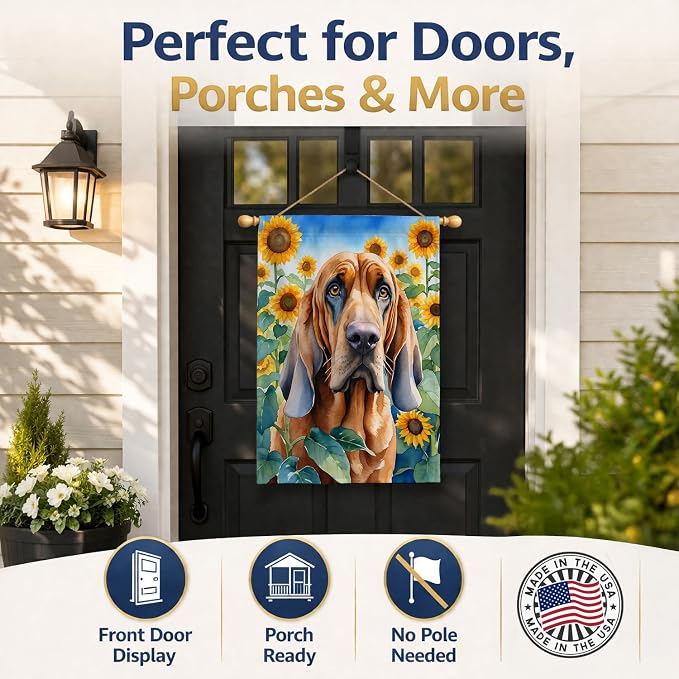Caroline's Treasures DAC6029CHF Bloodhound in Sunflowers House Flag Large Porch Sleeve Pole Decorative Outside Yard Banner Artwork Wall Hanging, Polyester, House Size, Multicolor