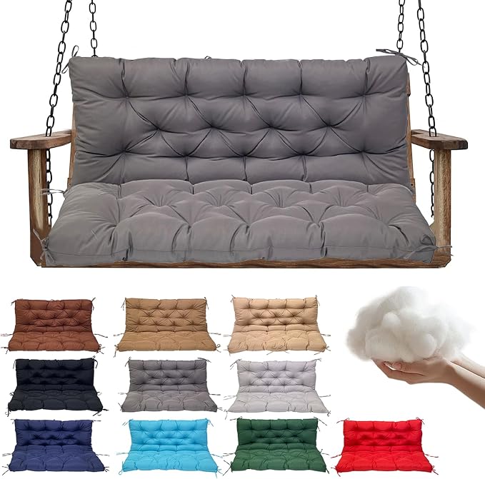 Swing Replacement Cushions for Outdoor: 2-3 Seater Waterproof Porch Bench Cushion with Backrest and Ties - 4" Thick Swing Cushion for Garden Patio Backyard Loveseat