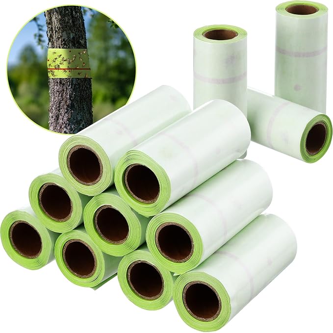 12 Rolls (30 Feet Each Roll) Spotted Lantern Fly Tree Trap Indoor Outdoor Fruit Fly Traps Disposable Paper Spotted Lantern Tree Tape Sticky Barrier for Protecting Trees(Green)