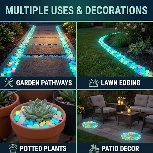 Glow Colorful in the Dark Garden Rocks – Night Guide Stones for Yard, Walkways, Fish Tanks & Landscaping, Luminous Outdoor Decorative Pebbles for Aquarium, Pathway, and Garden Decor (400, Blue)