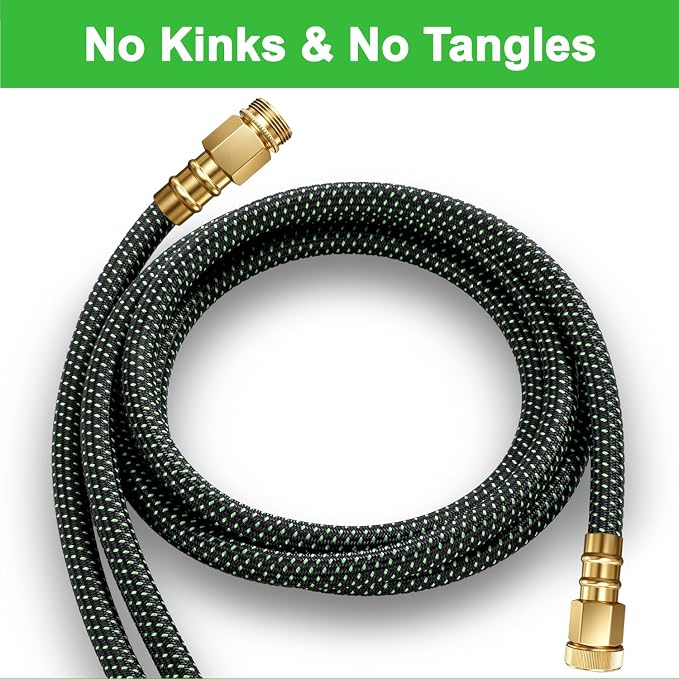 50FT Flexible Garden Hose & 10Modes Nozzle,Lightweight Water Hose,Kink-Free,All-Weather 3/4 in. NoneExpanding Hose for RV,Boat,Car Wash,Garden,Yard,Camper,Outdoor (Green-Black, 50Ft)