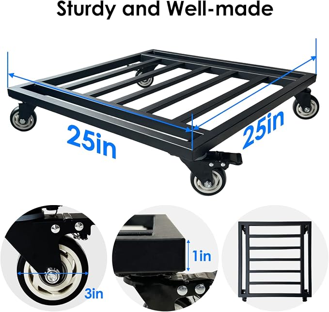 25" Plant Stand with Wheels Heavy Duty,Extra Large Metal Plant Caddy with Industrual Caster,Rolling Square Plant Rollers for Large Pots Plants,Plant Dolly for Indoor Outdoor Use