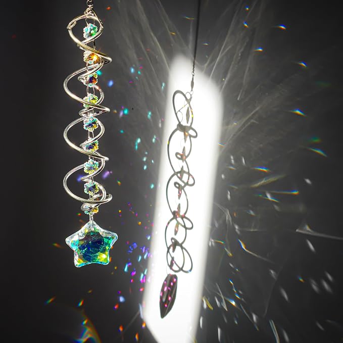 21 Inch Crystal Spiral Wind Spinner Gazing Ball Suncatcher Decor | Crystal Suncatcher Spiral Gazing Ball with Rainbow Maker Hanging Wind Spinner for Window Garden Porch Christmas Decor
