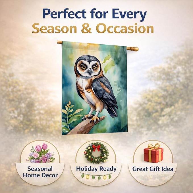 Caroline's Treasures Spectacled Owl House Flag Large Porch Sleeve Pole Decorative Outside Yard Banner Artwork Wall Hanging, Polyester, House Size, Multicolor