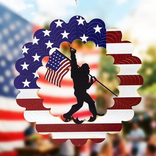 Dad Gifts for Fathers Day,Big Foot Sasquatch Gifts Wind Spinners, 4th of July Decorations Outdoor, American Flag Patriotic Yard Decor, Bigfoot Gifts for Men, Unique Garden Spinner