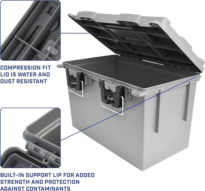 Sheffield XL Ammo Box Made in USA, Stackable Lockable Ammo Storage Box | 4 Pack Lockable Storage Box, Water and Dust Resistant Dry Box, Secures Hunting Gear, Gun Accessories, Supplies, and Bullets