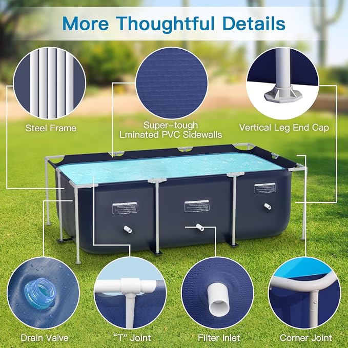 Metal Pro 10' X 79" X 26" Rectangle Pool Durable Steel Frame Above Ground Pool for Outdoor Backyard Swimming Pool Suitable Friends Family Adults Kids