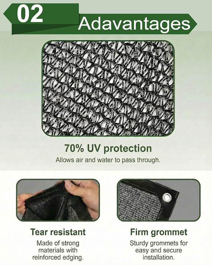 vensovo 70% Sunblock Shade Cloth Net Black Resistant - 3x10 Ft Garden Shade Mesh for Plant Cover, Greenhouse, Chicken Coop, Kennels, Tomatoes Plants
