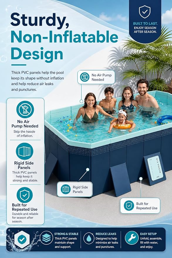 Non-Inflatable PVC Folding Swimming Pool Capacity Outdoor & Indoor Portable Pool for Patio, Garden, Yard, Adult & Family Summer Relaxation(82.67 Inch)