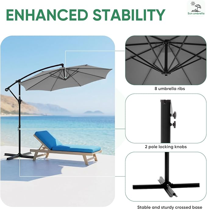 NEWBULIG 10FT Patio Umbrella, Offset Cantilever Outdoor Patio Table Umbrella, UV Protection, Fade Resistant Fabric, Easy Tilt Adjustment for Pool, Deck, Garden, Backyard, Red