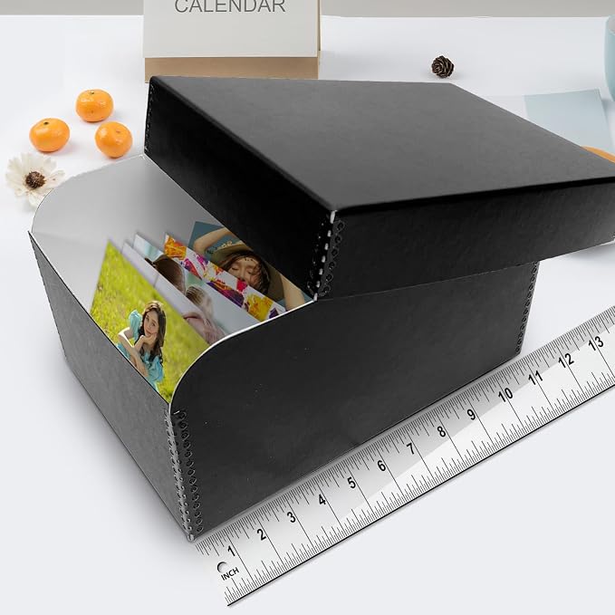 Lineco 4x6 Photo Storage Box, with 12 Envelope, 5.5x7.5x11, Black, 2 Pack | Holds Up to 1000 3.5" x 5", or 4" x 6" Pictures, Metal Edge, Archival Organizer for Cards, Prints, Stickers, Stamps, Seeds