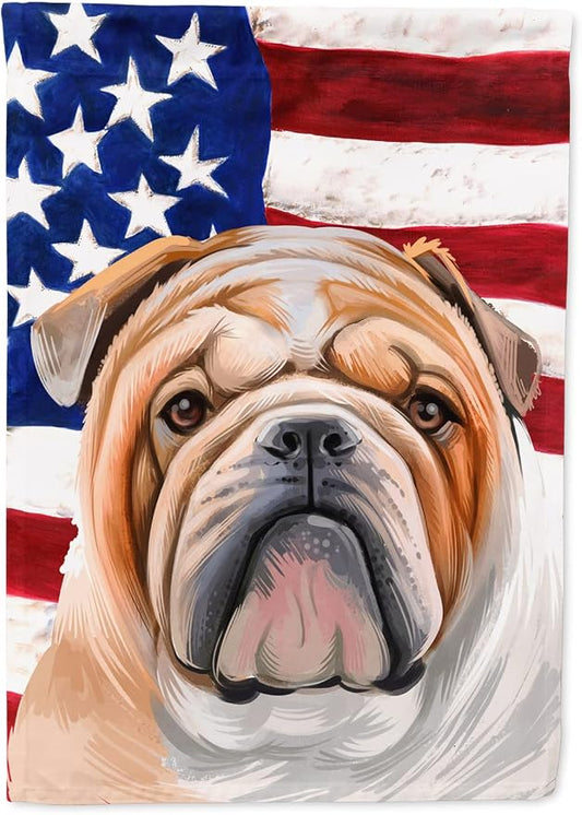 Caroline's Treasures CK6468CHF English Bulldog Dog American Flag House Flag Large Porch Sleeve Pole Decorative Outside Yard Banner Artwork Wall Hanging, Polyester, House Size, Multicolor